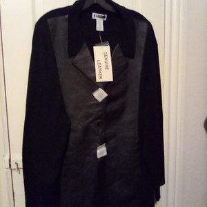 Women genuine leather sweater jacket black size 4x